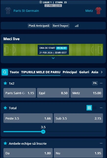 Cote pariuri PSG vs Metz