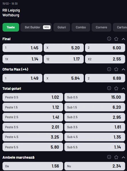 Cote pariuri RB Leipzig - Wolfsburg