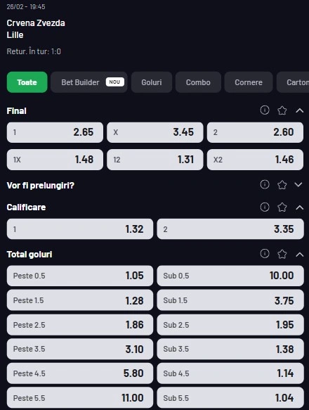 Cote pariuri Steaua Roșie - Lille