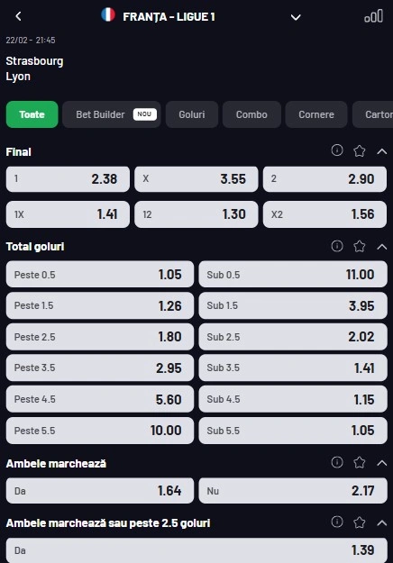Cote pariuri Strasbourg - Lyon