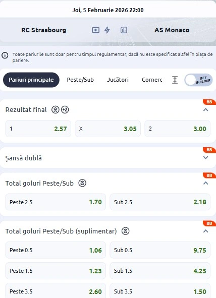 Cote pariuri Strasbourg vs AS Monaco