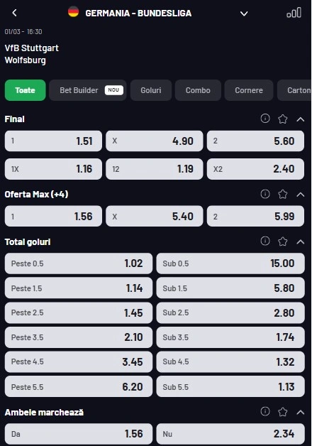 Cote pariuri Stuttgart vs Wolfsburg