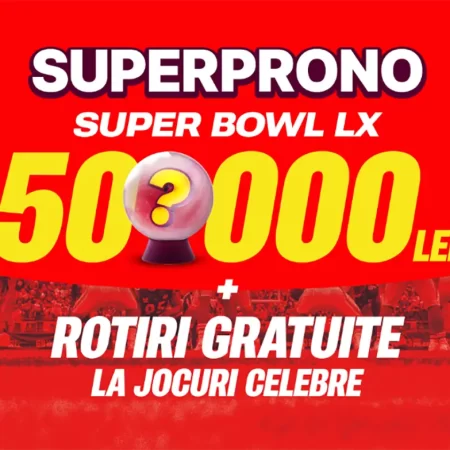 SuperProno Super Bowl LX aduce Rotiri Gratuite și un fond total de premiere de 50.000 RON
