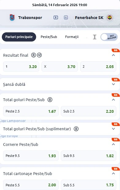 Cote pariuri Trabzonspor - Fenerbahce