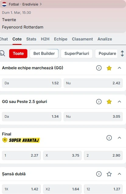 Cote pariuri Twente - Feyenoord