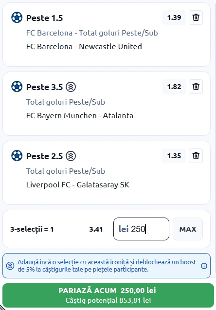 Biletul Zilei bazat pe goluri din 18 martie 2026