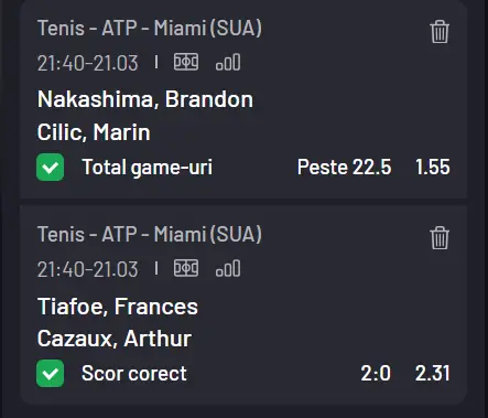 Biletul zilei ATP Miami 2026 Open la Maxbet - combo format din total game-uri și-un scor corect