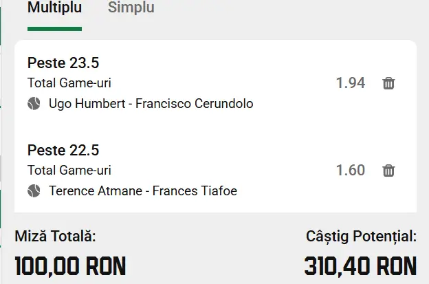 Biletul zilei ATP Miami 2026 Open la Unibet - mizăm pe total game-uri în meciuri deschise oricărui rezultat