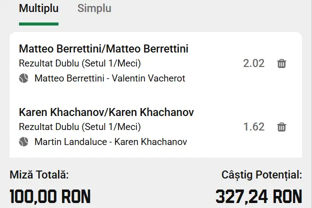 Biletul zilei ATP Miami 2026 Open la Unibet - rusul și italianul pornesc cu prima șansă, fiind mai experimentați