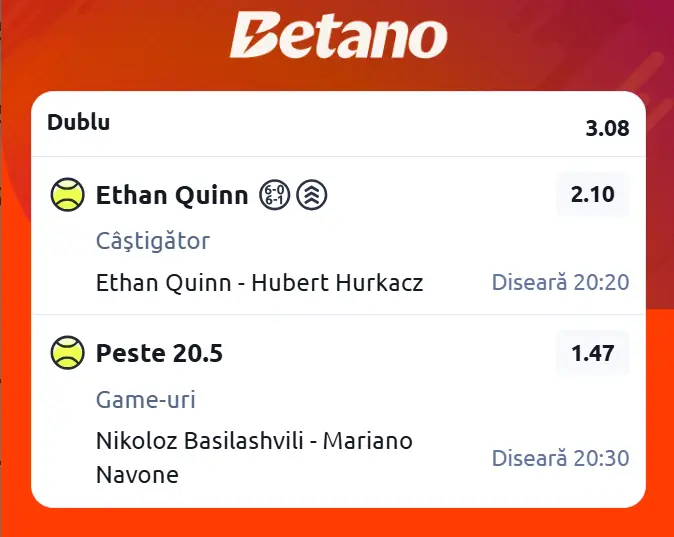 Biletul zilei ATP Miami Open 2026 la Betano - analizăm o potențială surpriză și-un ”over„ la game-uri