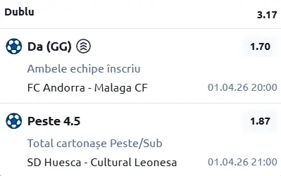 Biletul zilei Fotbal 01.04.2026