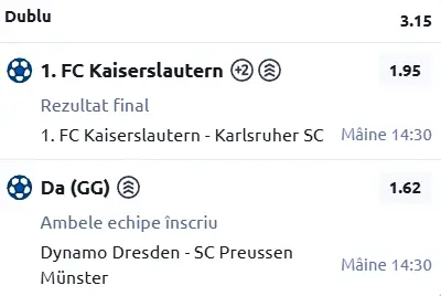 Biletul zilei Fotbal 15 Martie 2026