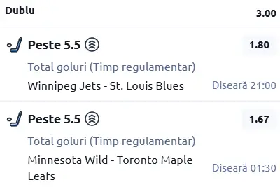 Biletul zilei Hochei 16 Martie 2026