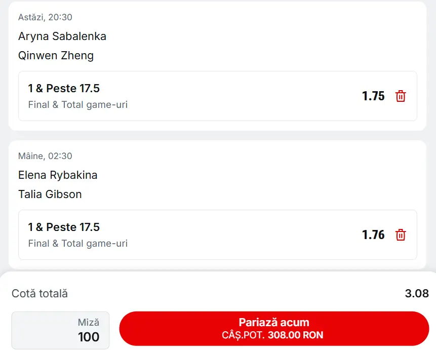 Biletul zilei WTA Miami 2026 Open la Superbet - adversare periculoase în ”optimi” pentru marile favorite