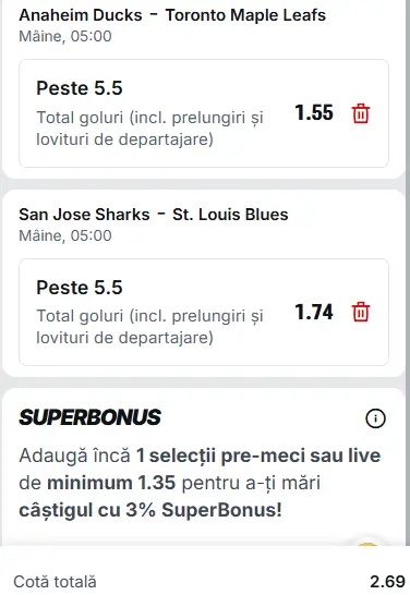 Biletul zilei hochei 31 Martie 2026