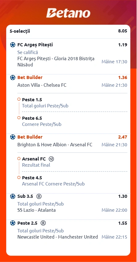 Biletul zilei la Betano pe Cupe și Premier League, 4 martie 2026