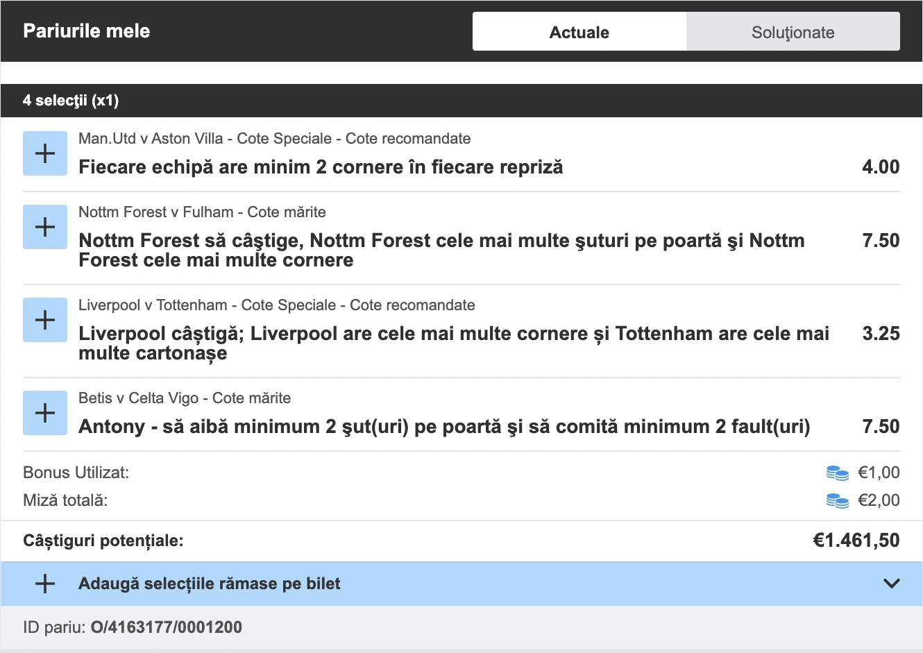 Biletul zilei la Betfair în cotă 731 din 4 pariuri speciale, 15 martie 2026
