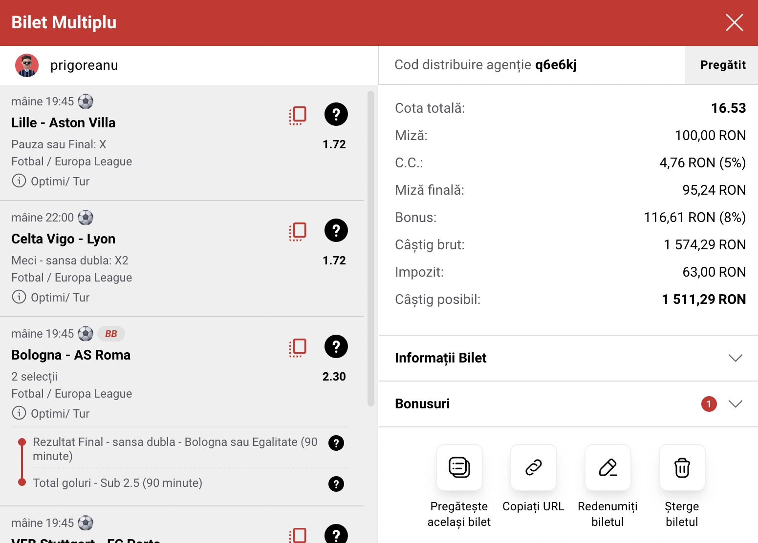 Biletul zilei la Casa Pariurilor în cotă 16.53 din Conference și Europa League, 12 martie 2026