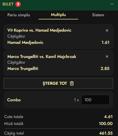 Biletul zilei tenis 1 aprilie 2026