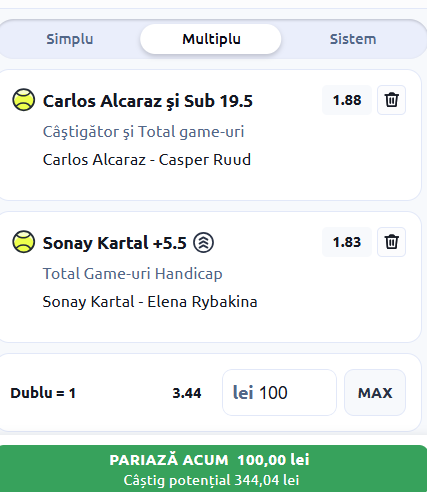 Biletul zilei tenis 11 martie 2026