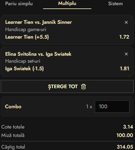 Biletul zilei tenis 12 martie 2026