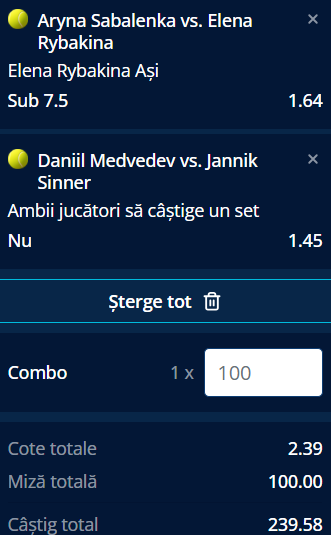 Biletul zilei tenis 15 martie 2026