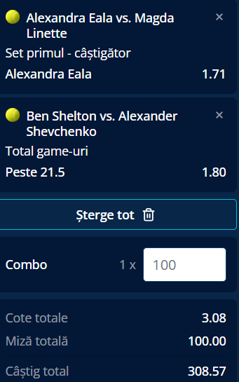 Biletul zilei tenis 21 martie 2026