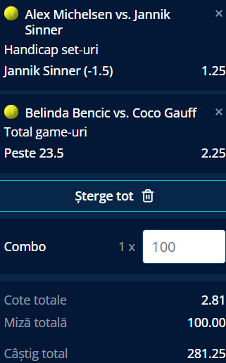 Biletul zilei tenis 24 martie 2026