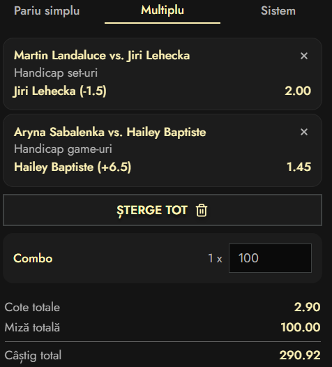 Biletul zilei tenis 25 martie 2026