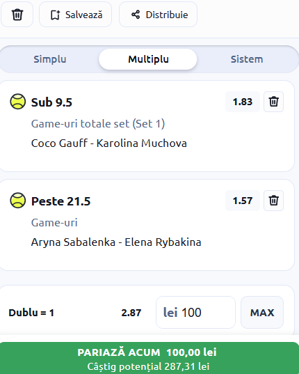 Biletul zilei tenis 26 martie 2026