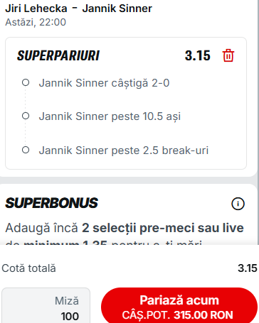 Biletul zilei tenis 29 martie 2026