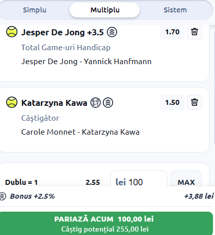 Biletul zilei tenis 30 martie 2026