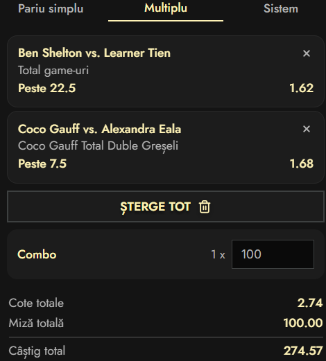 Biletul zilei tenis 8 martie 2026