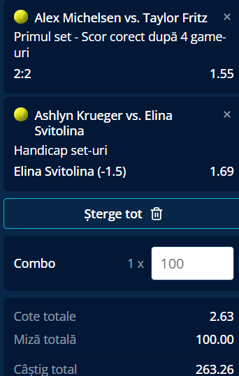 Biletul zilei tenis 9 martie 2026