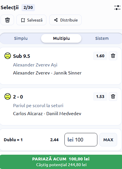 Biletul zilei tenis din 14 martie 2026