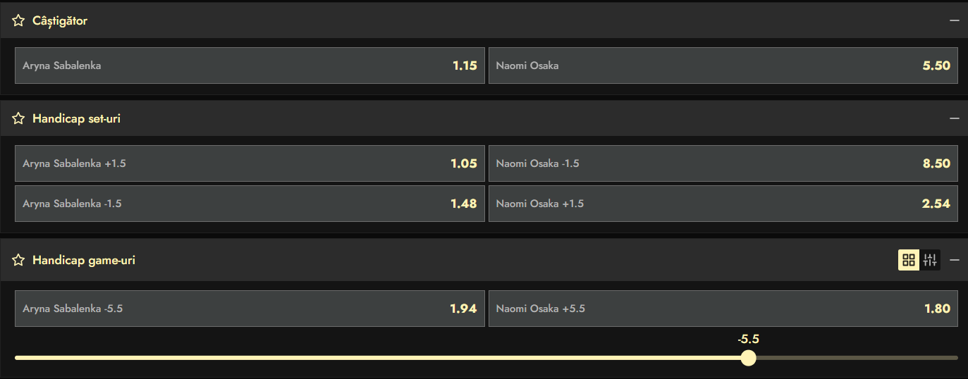 Cote Pariuri Aryna Sabalenka vs Naomi Osaka