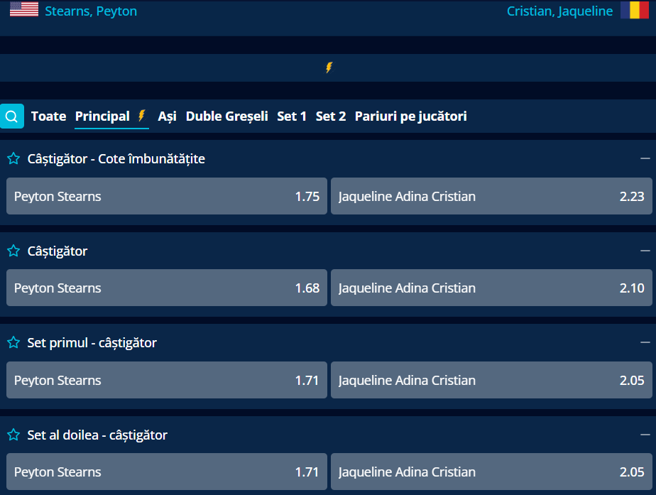 Cote Pariuri Peyton Stearns vs Jaqueline Cristian