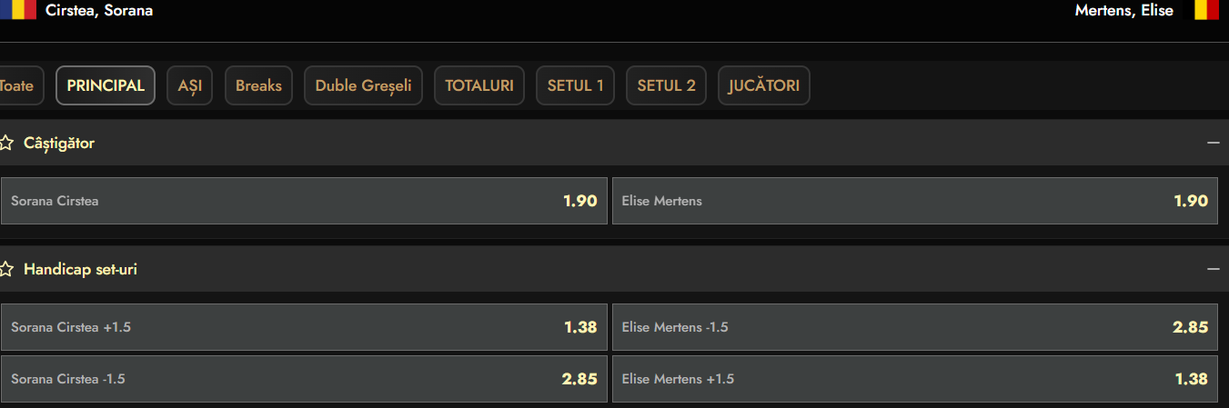 Cote Pariuri Sorana Cîrstea vs Elise Mertens