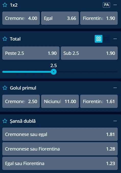 Cote pariuri Cremonese vs Fiorentina la Mr Bit