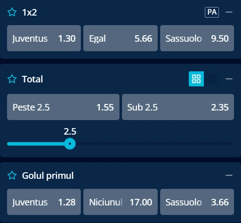 Cote pariuri Juventus vs Sassuolo la Mr Bit