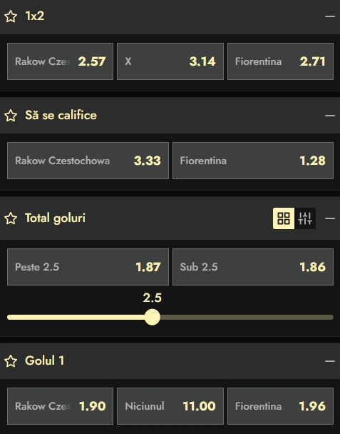 Cote pariuri Rakow vs Fiorentina la Don