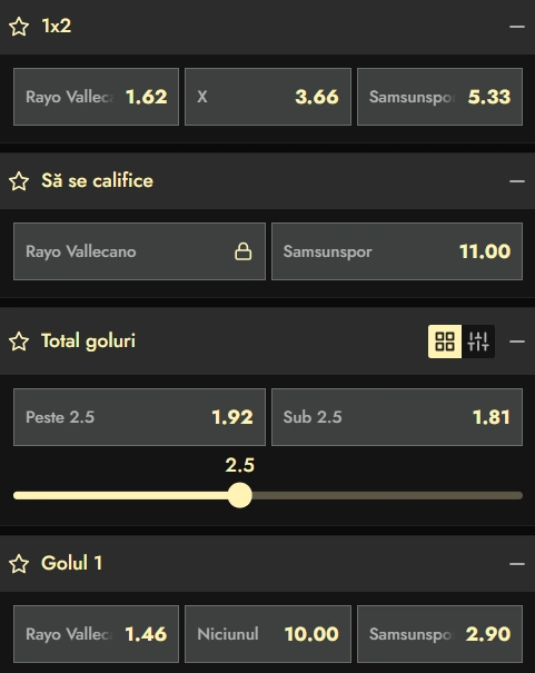 Cote pariuri Rayo Vallecano vs Samsunspor la Don