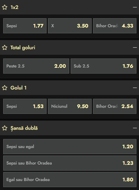 Cote pariuri Sepsi OSK vs FC Bihor la Don