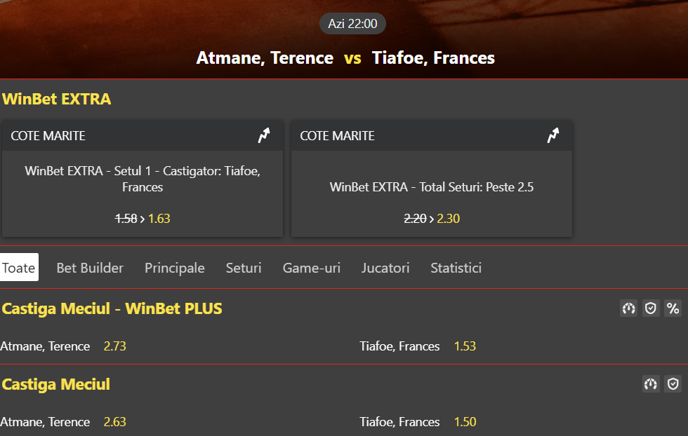 Cote pariuri Terence Atmane vs Frances Tiafoe