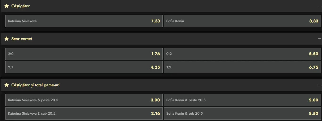 Cote pariuri la Don - primul tur de la BNP Paribas Open, Katerina Siniakova vs Sofia Kenin cehoaica e favorită