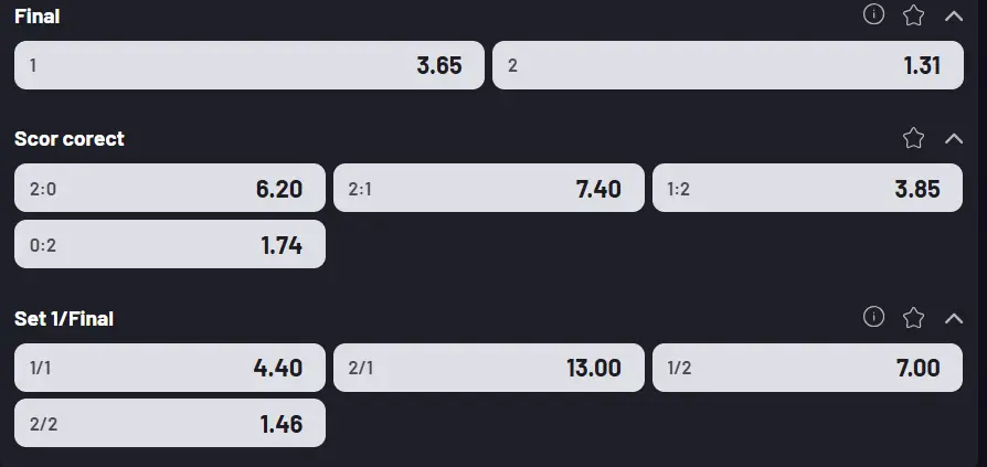 Cote pariuri la Maxbet - turul al treilea de la BNP Paribas 2026 Open, Marta Kostyuk vs Elena Rybakina