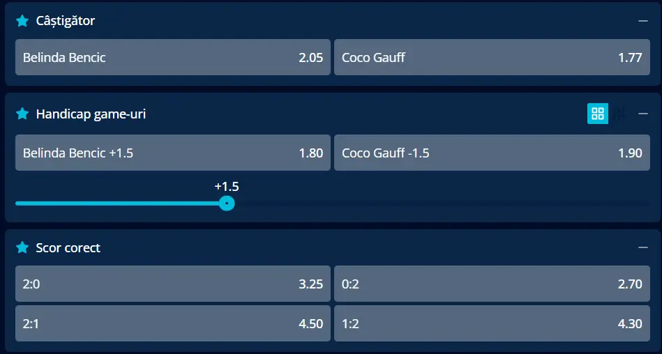 Cote pariuri la Mr Bit - meci deschis oricărui rezultat în ”optimile” Miami Open, Belinda Bencic vs Coco Gauff