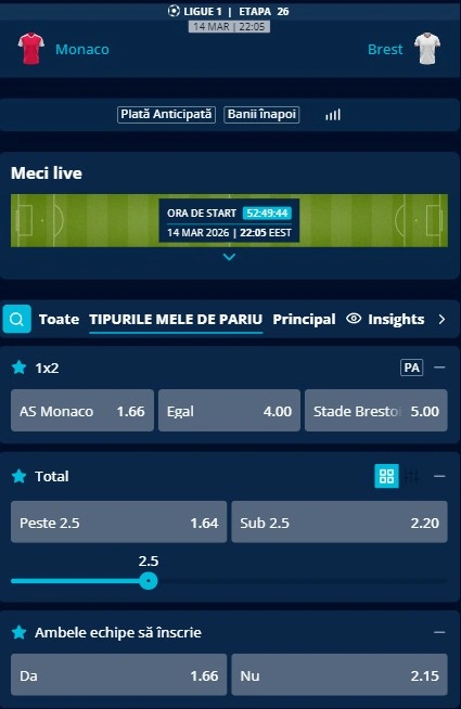 Cote pariuri AS Monaco - Brest