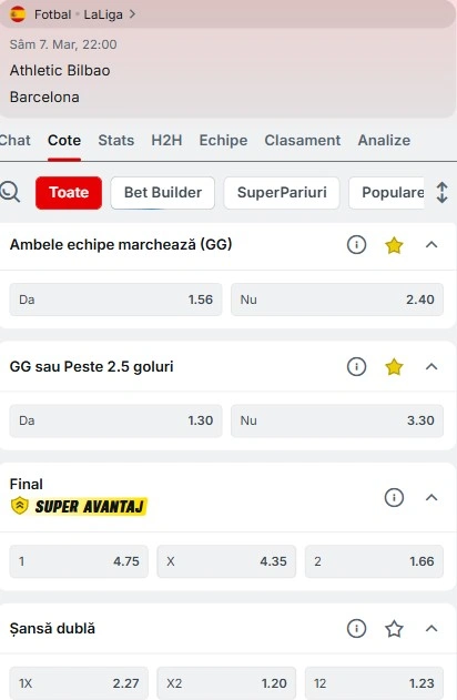 Cote pariuri Athletic Bilbao - Barcelona