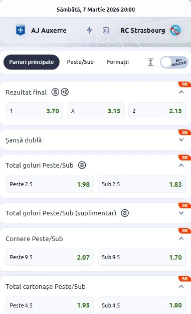 Cote pariuri Auxerre vs Strasbourg